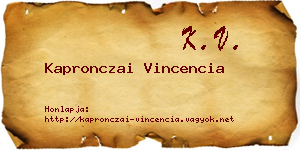 Kapronczai Vincencia névjegykártya